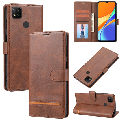Brown leather wallet flip phone case with card slots and magnetic clasp