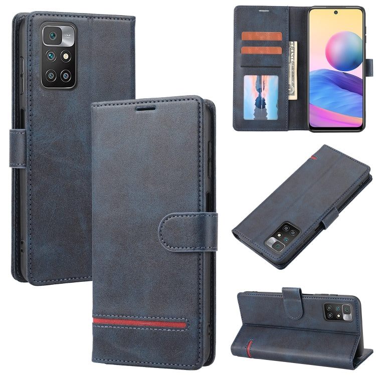 Blue-gray leather flip phone wallet case with card slots and magnetic closure.