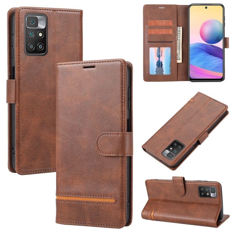 Brown leather flip phone wallet case, front and side with card window.