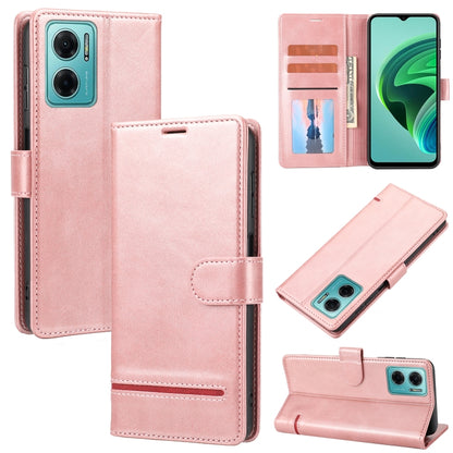 Light pink leather flip phone wallet case with card slots and magnetic closure.
