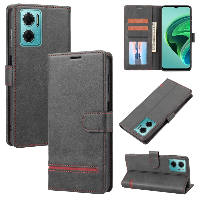 Charcoal leather flip phone wallet case with card slots and magnetic closure.