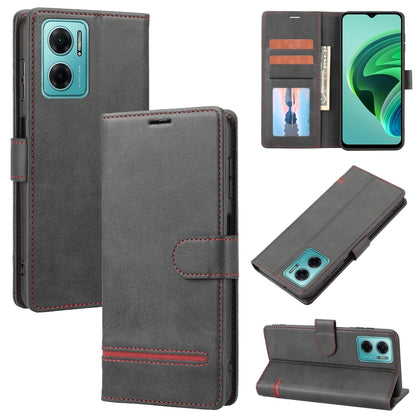Charcoal leather flip phone wallet case with card slots and magnetic closure.