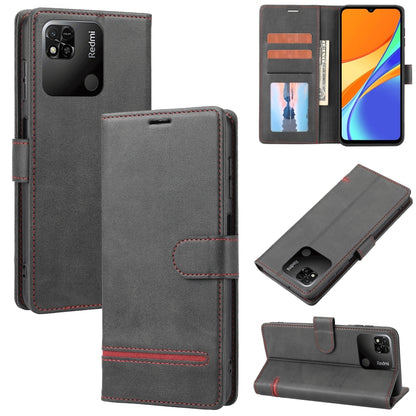 Dark gray leather flip phone wallet case with magnetic strap and card slots