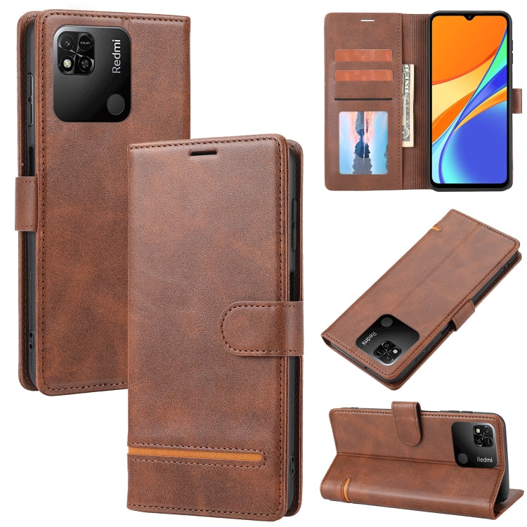 Brown leather wallet flip phone case with card slots and magnetic fold-over closure