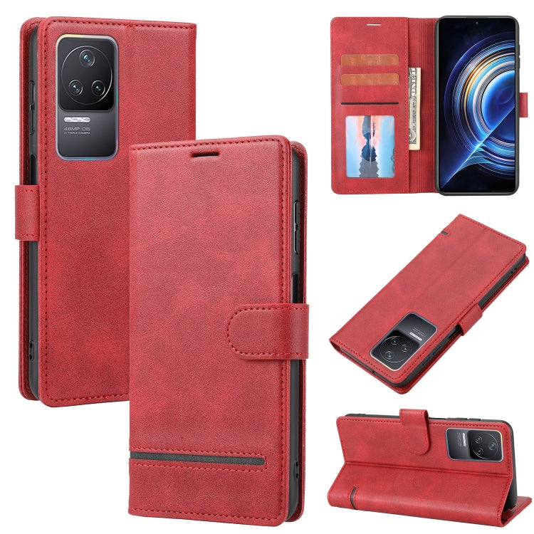 Red leather wallet flip phone case with card slots and magnetic fold-over closure