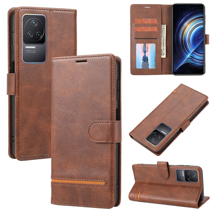 Brown leather wallet flip phone case with card slots and magnetic fold-over closure
