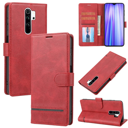 Red leather wallet flip phone case with card slots and camera cutout