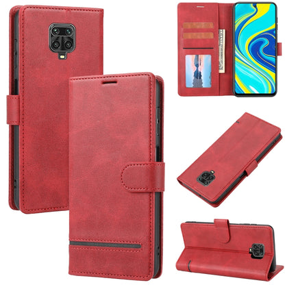 Red leather wallet flip phone case with card slots, inner holder, and magnetic cover