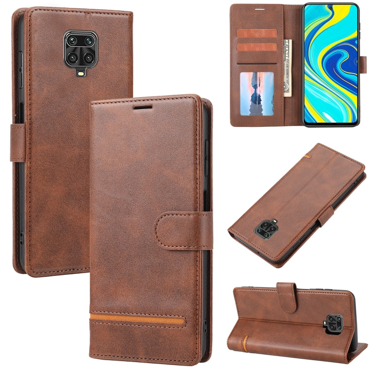 Brown leather wallet flip phone case with card slots, inner holder, and magnetic cover