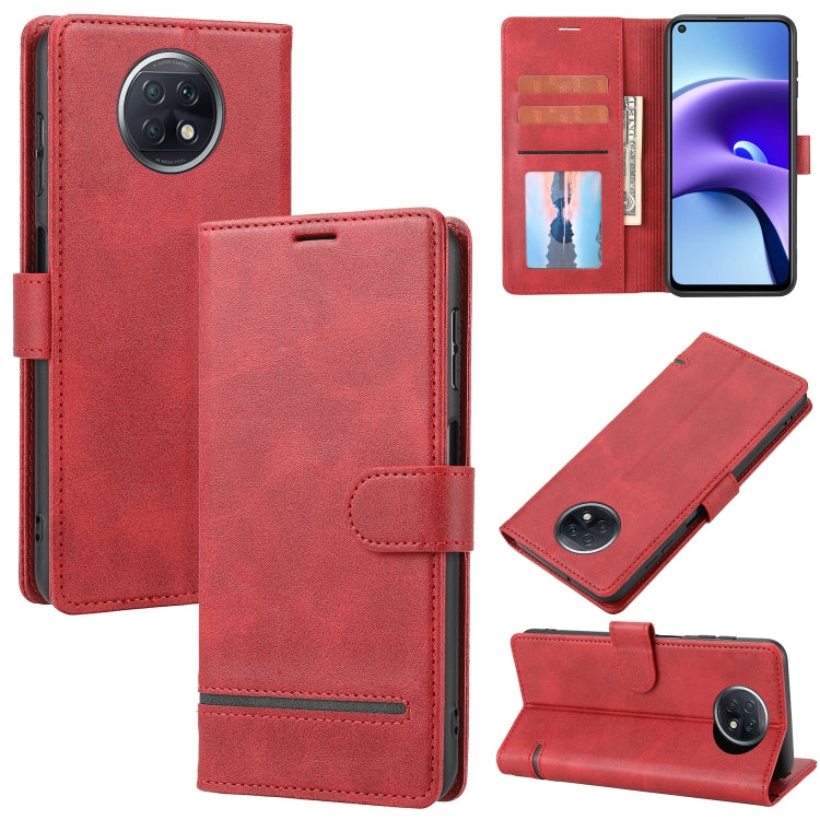 Red leather wallet flip phone case with card slots, inner holder, and magnetic cover