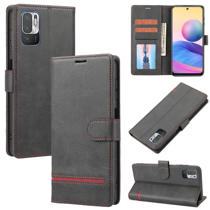 Black wallet flip leather phone case with card slots and secure side strap closure