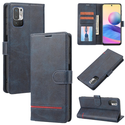 Blue wallet flip leather phone case with card slots and secure side strap closure