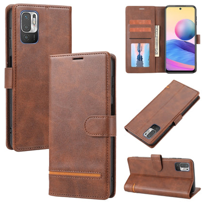 Brown wallet flip leather phone case with card slots and secure side strap closure