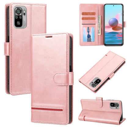 Pink leather flip phone case with wallet card slots and stitched edges.