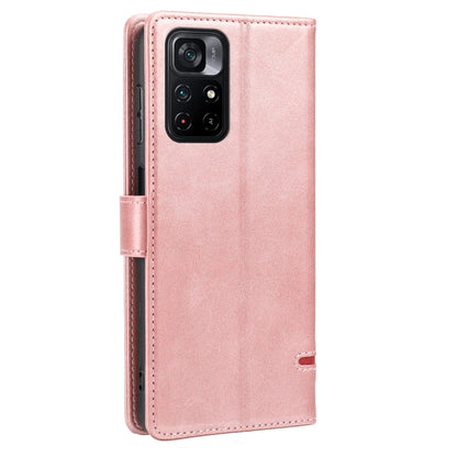 Pink leather wallet flip phone case with camera cutout and stitched edges