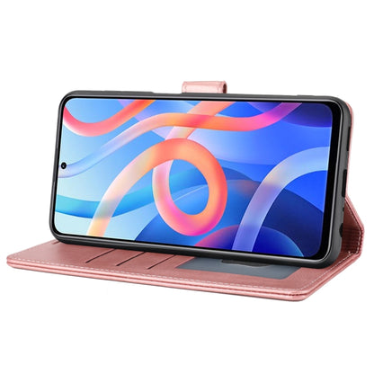 Pink leather wallet flip phone case in stand viewing position