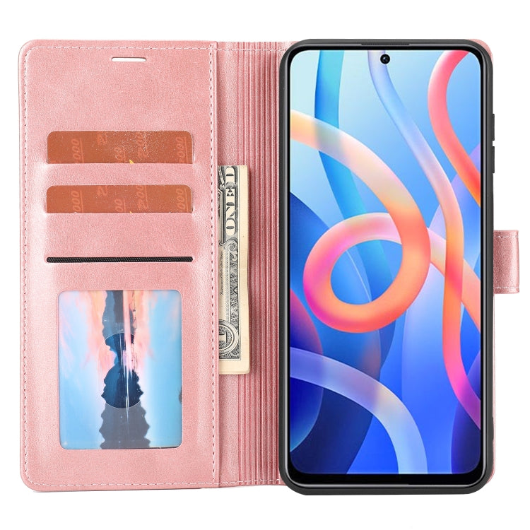 Pink leather wallet flip phone case showing card slots and clear ID window