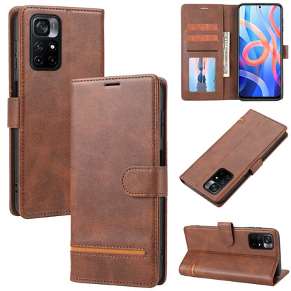 Brown leather wallet flip phone case with card slots and magnetic flap