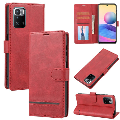 Red leather wallet flip phone case with card slots and magnetic closure