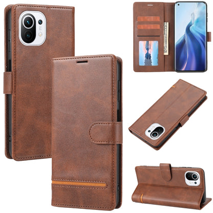 Brown leather wallet flip phone case with card holder and stand, with camera cutout