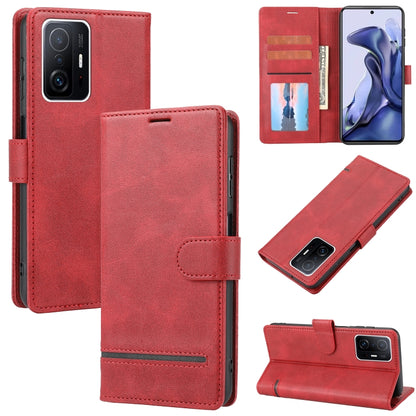 Red leather wallet flip phone case with card holder and stand, camera cutout