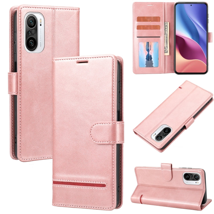 Light pink leather wallet flip phone case with card slots and magnetic folio closure.
