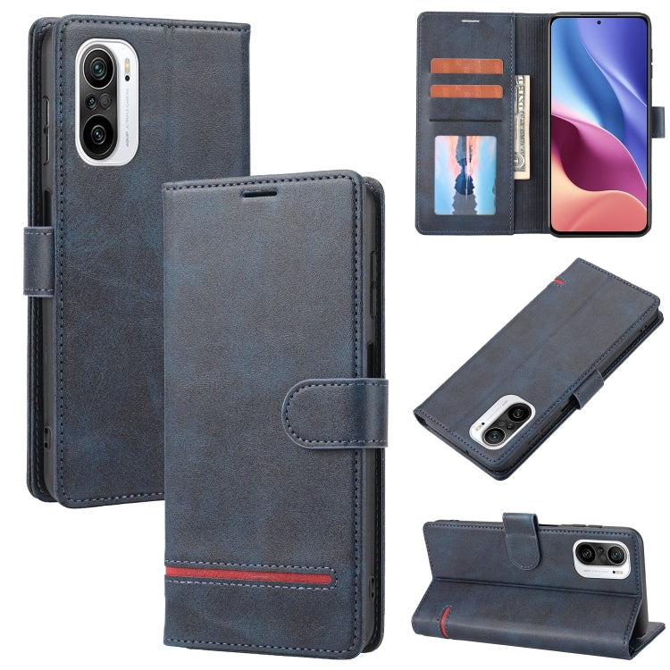 Navy leather wallet flip phone case with card slots and magnetic folio closure.