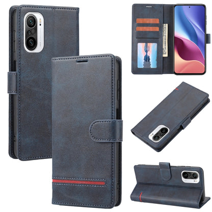 Navy leather wallet flip phone case with card slots and magnetic folio closure.