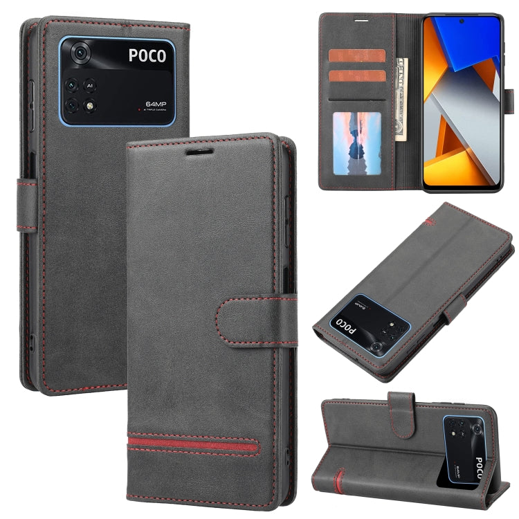 Dark gray leather wallet flip phone case with card slots and magnetic closure