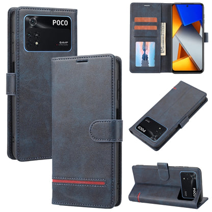 Blue leather wallet flip phone case with card slots and magnetic closure