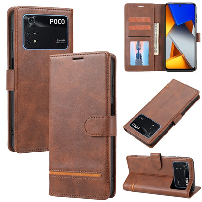 Brown leather wallet flip phone case with card slots and magnetic closure