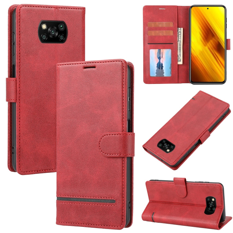 Red leather wallet flip phone case with card slots and magnetic closure