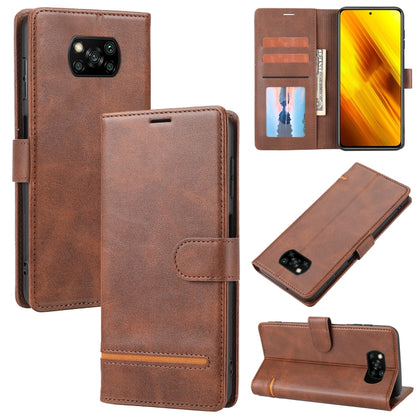 Brown leather wallet flip phone case with card slots and magnetic closure