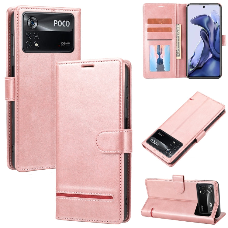 Pink leather wallet flip phone case with card slots, ID window, and magnetic clasp