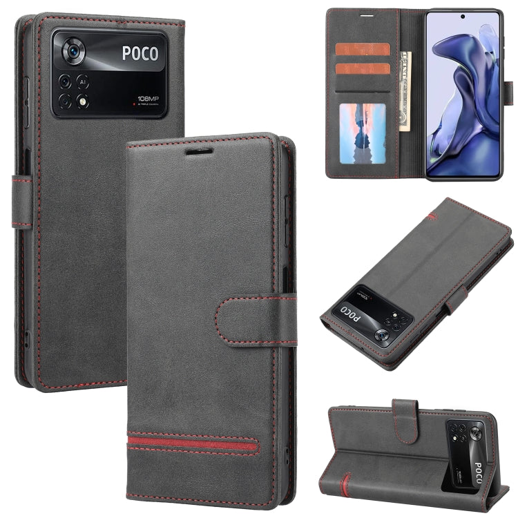 Gray leather wallet flip phone case with card slots, ID window, and kickstand