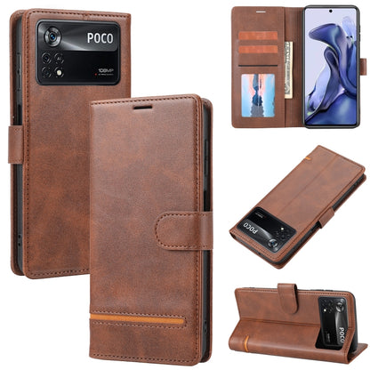 Brown leather wallet flip phone case with card slots and magnetic closure