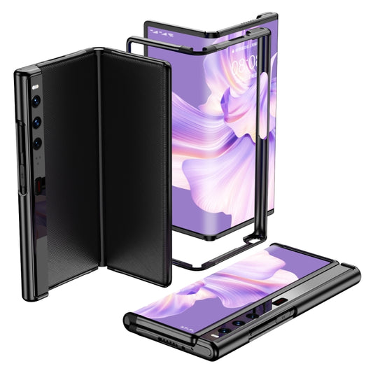 Ultra-thin folding phone case, black frame with textured back panels