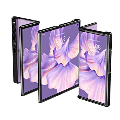 Black folding protective phone case with textured frame and camera cutouts