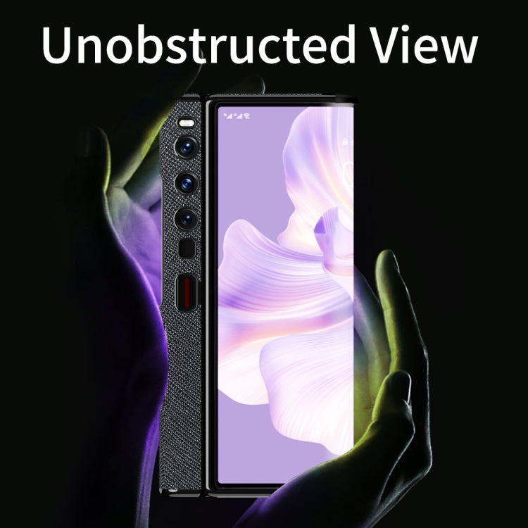 Black folding phone case with textured back and raised camera area