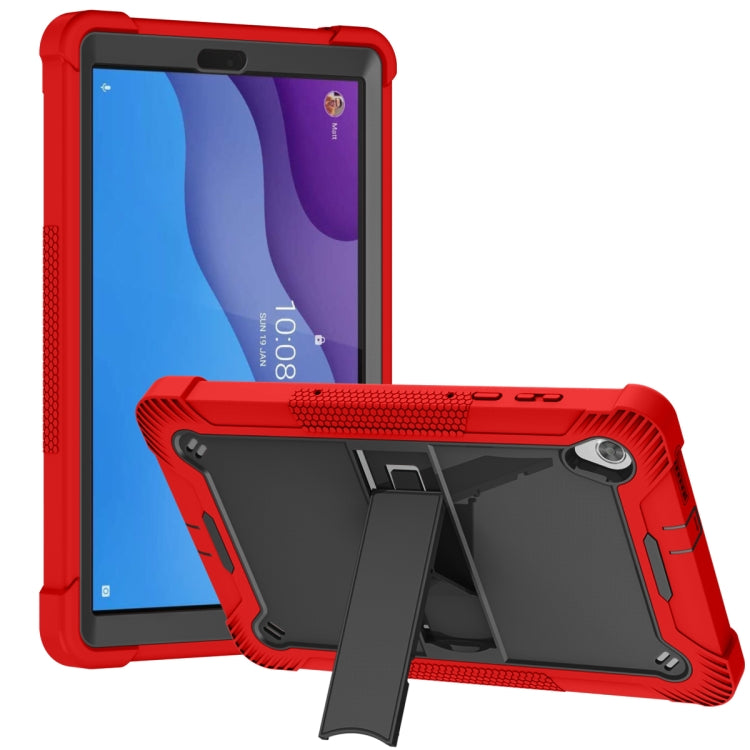 Red tablet case with kickstand, shockproof bumper, and camera cutout for Lenovo Tab