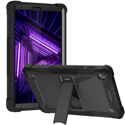Black protective tablet case with kickstand, textured grip, and camera opening