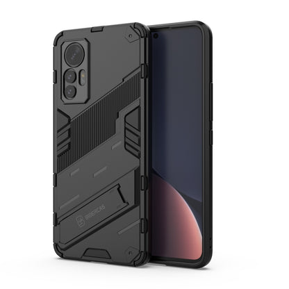 Black punk armor phone case with built-in holder for Xiaomi 12 Lite