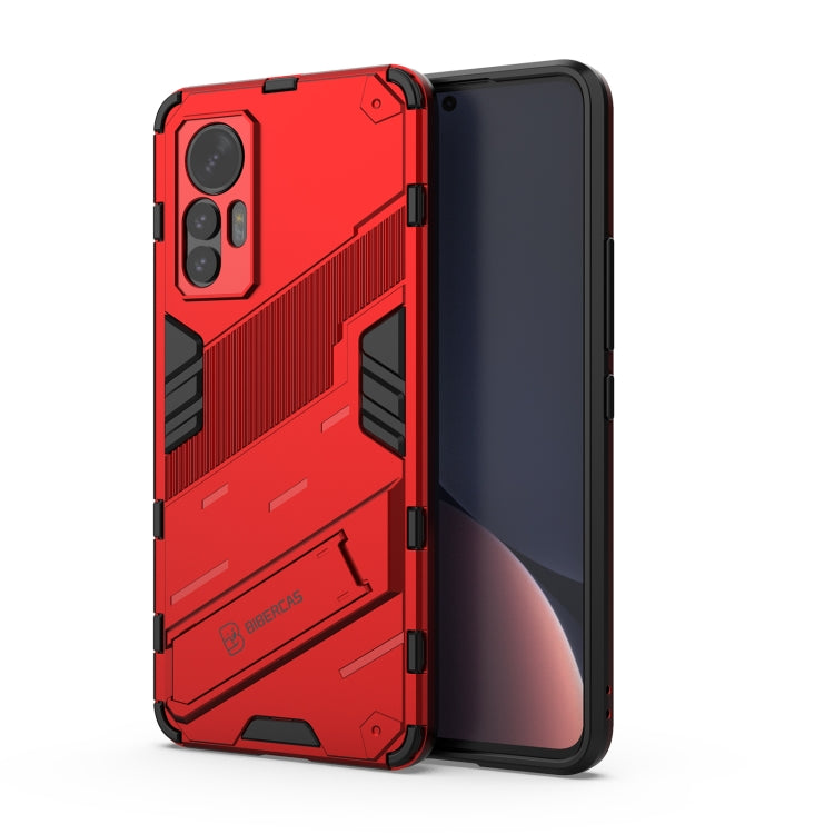 Red punk armor phone case with built-in holder for Xiaomi 12 Lite