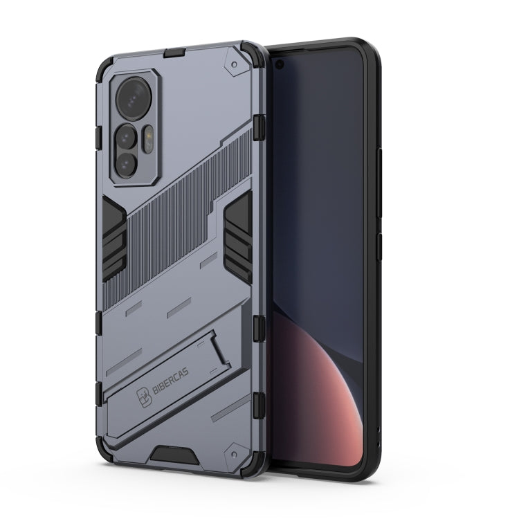 Light grey punk armor phone case with built-in holder for Xiaomi 12 Lite
