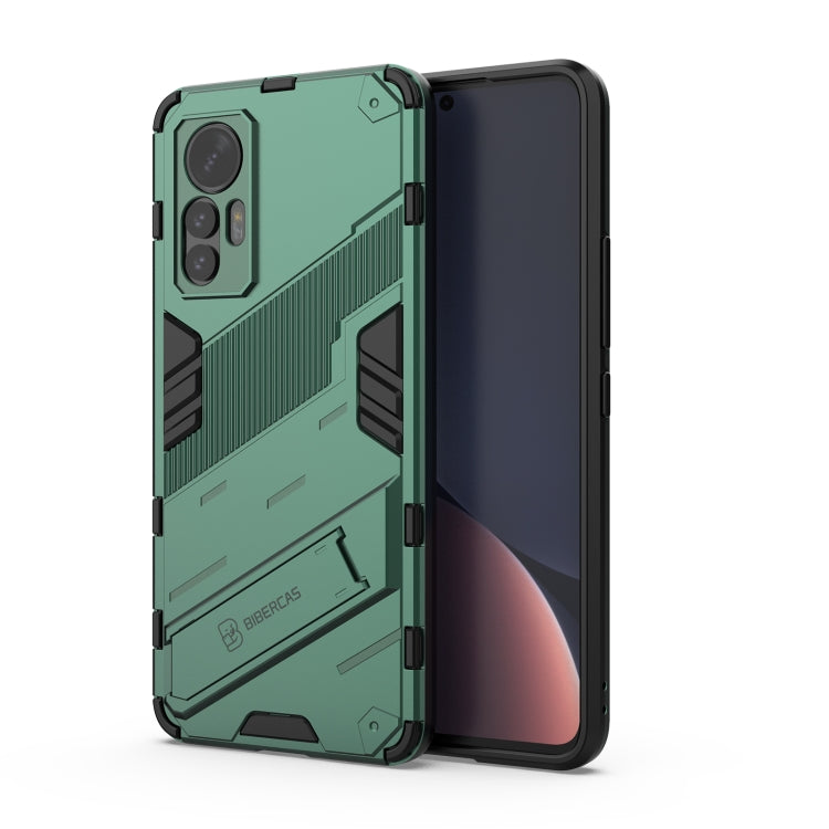 Green punk armor phone case with built-in holder for Xiaomi 12 Lite