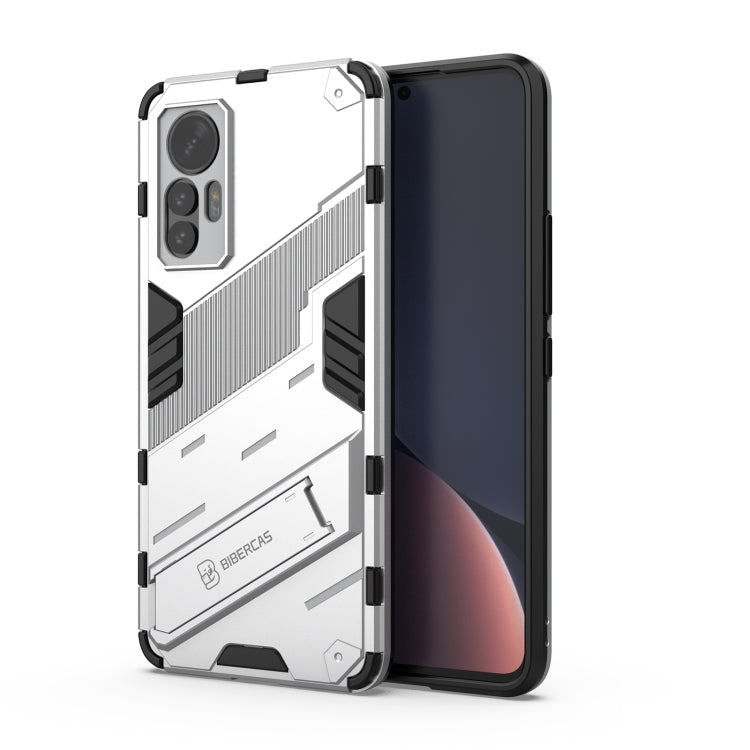 White punk armor phone case with built-in holder for Xiaomi 12 Lite