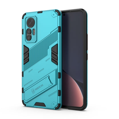 Punk armor phone case with holder, light blue TPU/PC for Xiaomi 12 Lite