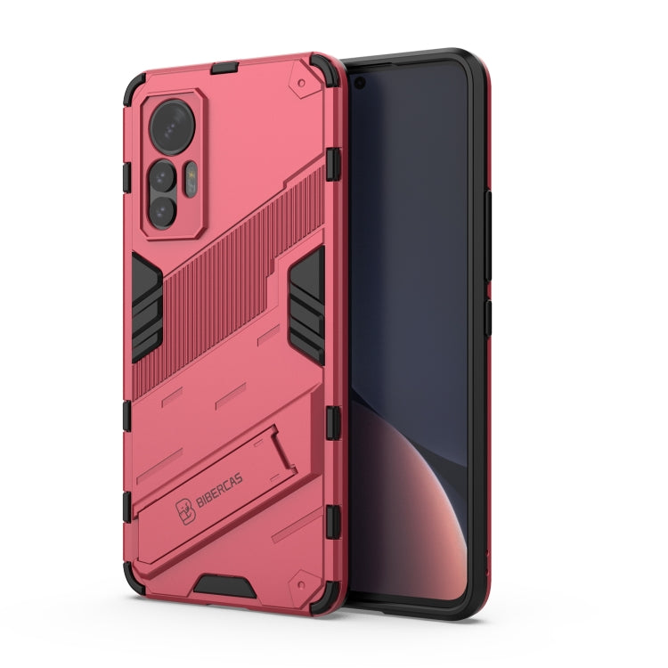 Punk armor phone case with holder, pink TPU/PC for Xiaomi 12 Lite