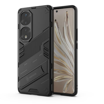Rugged phone case, black hard shell with dual camera cutouts and shockproof armor