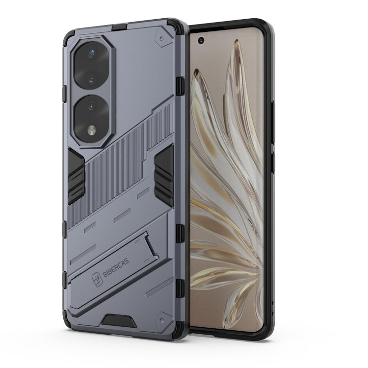 Rugged phone case, light gray hard shell with dual camera cutouts and shockproof armor